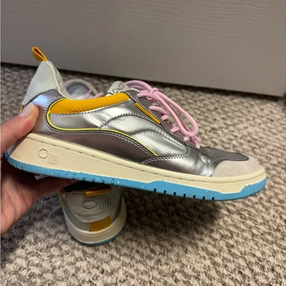 ONCEPT Silver Metallic Sneakers with Pink Laces & Yellow Accents - Picture 6 of 7